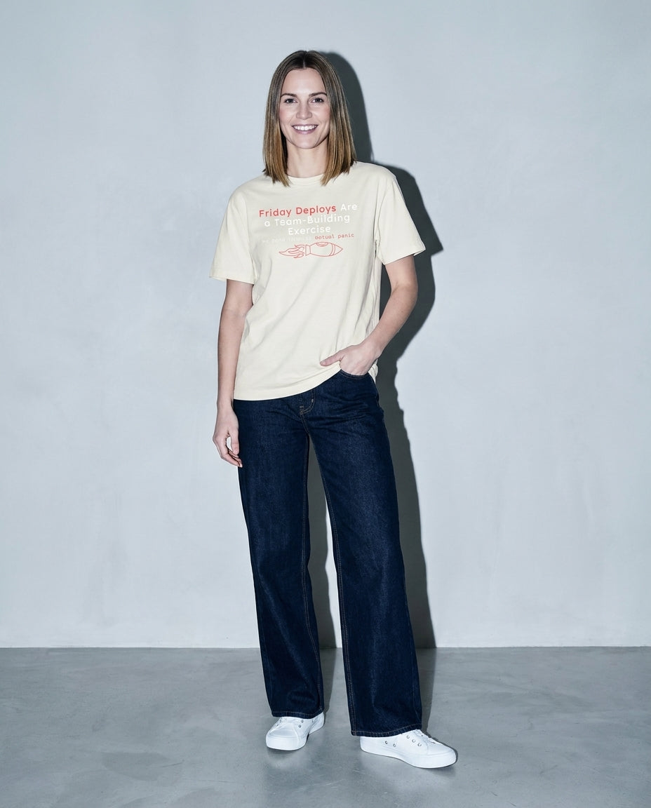 friday deploys = team building Premium Shirt — Ivory Model Full Body
