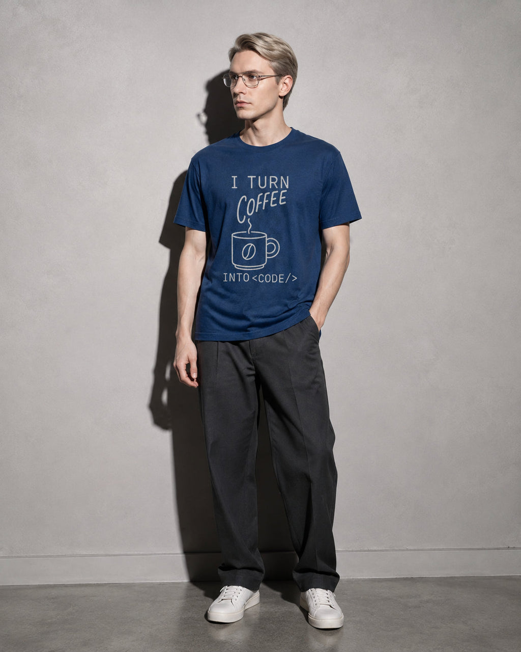 i turn coffee into code Premium Shirt — True Navy Model Full Body