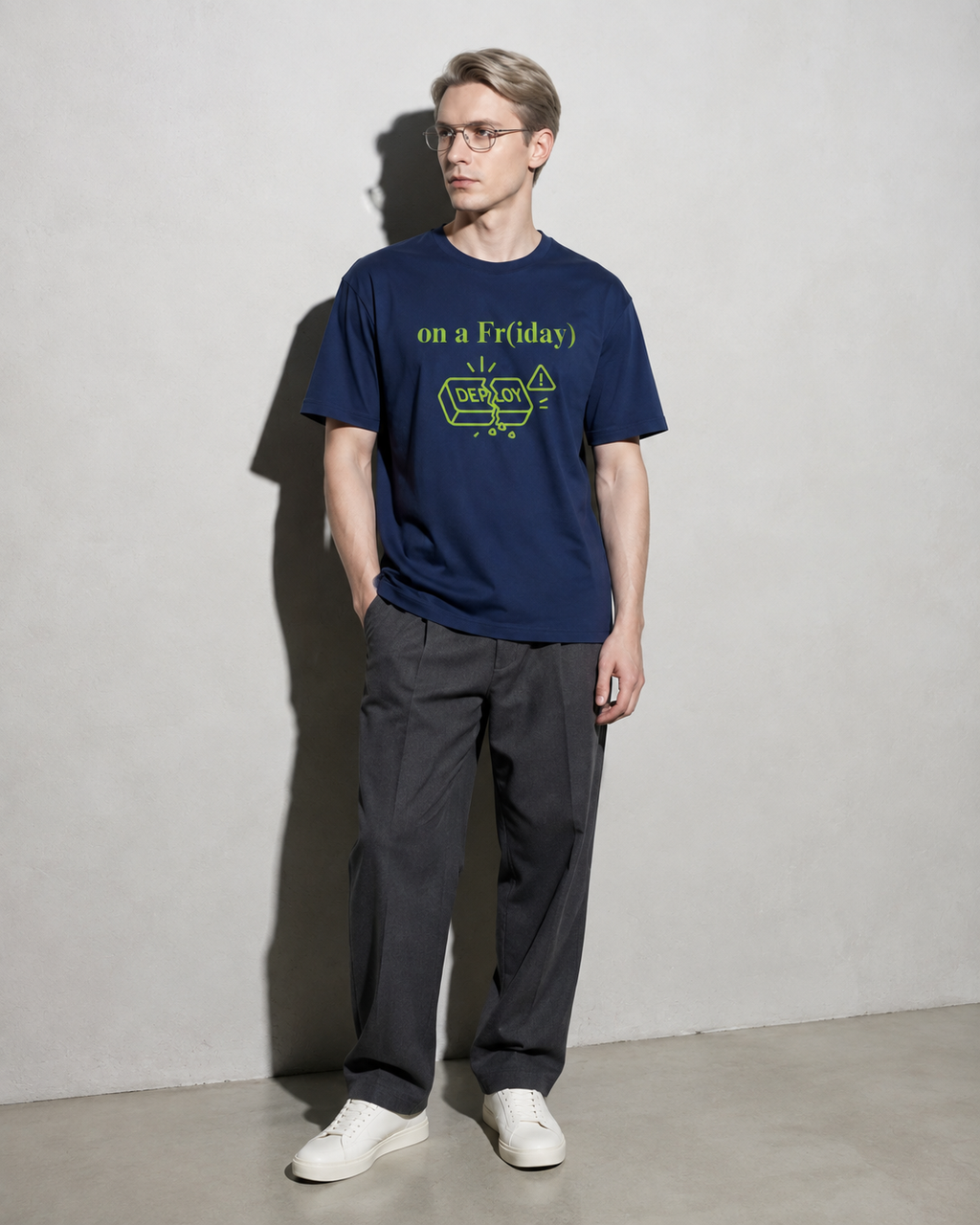 Breaking Prod on a friday Premium Shirt — True Navy Model Full Body