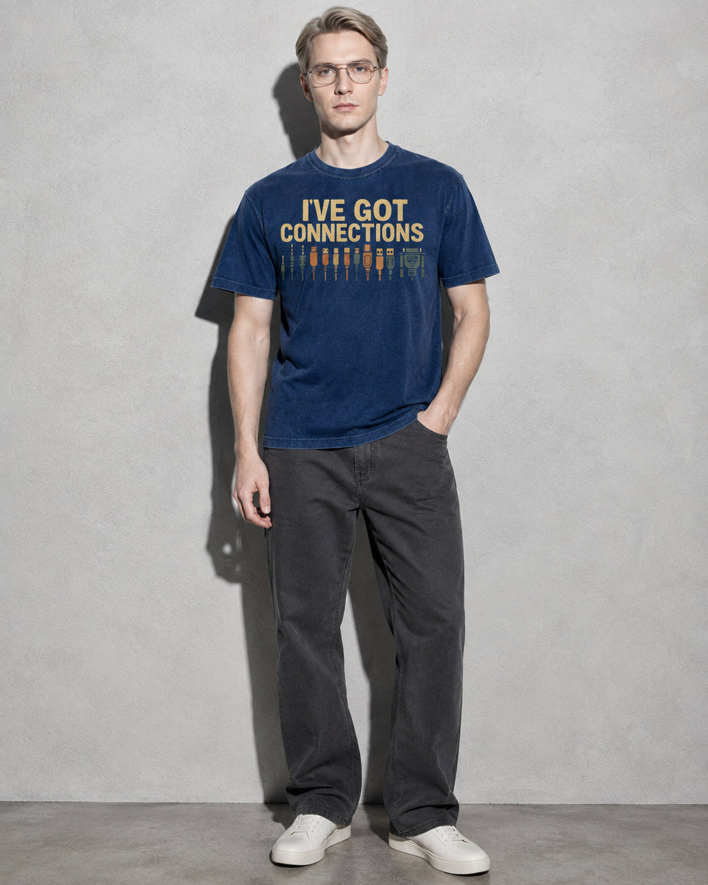 i've got connections Premium Shirt — True Navy Model Full Body