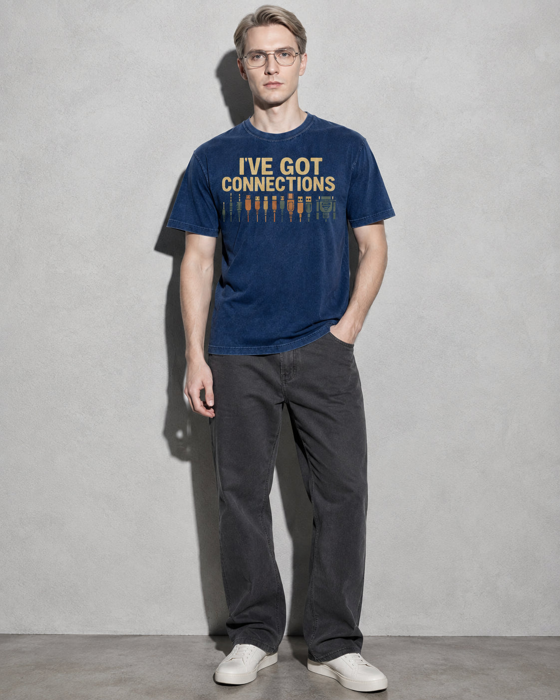 i've got connections Premium Shirt — True Navy Model Full Body