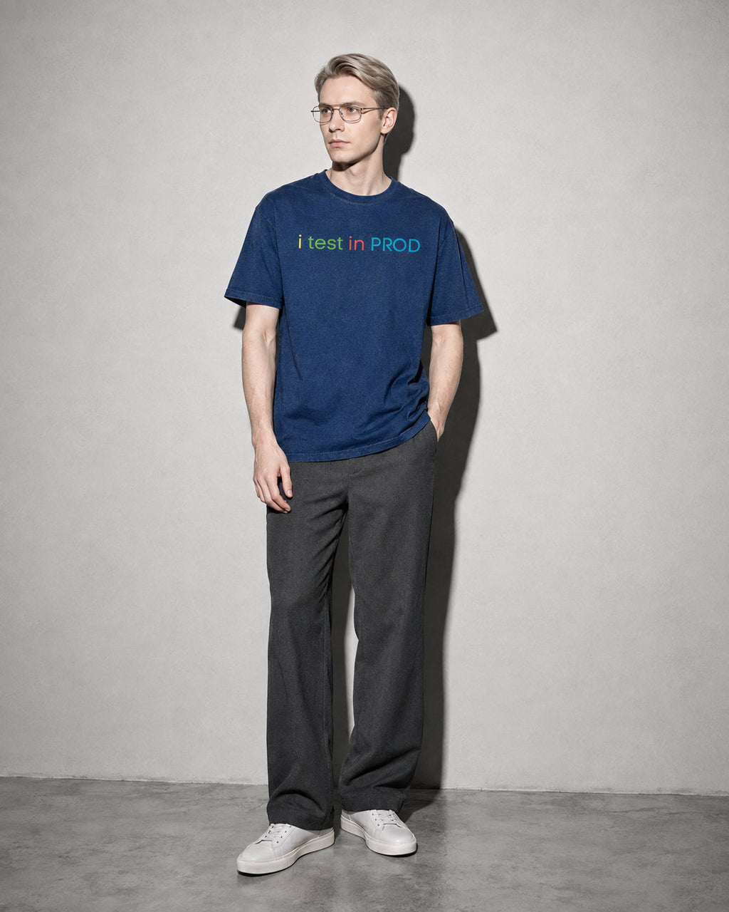 i test in PROD Premium Shirt — True Navy Model Full Body