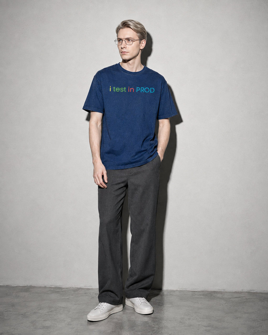 i test in PROD Premium Shirt — True Navy Model Full Body