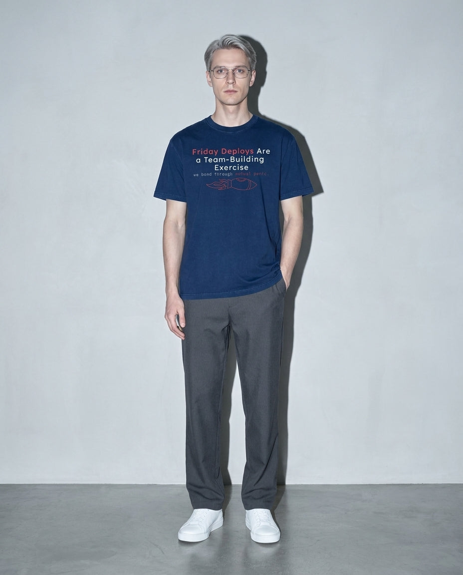 friday deploys = team building Premium Shirt — True Navy Model Full Body