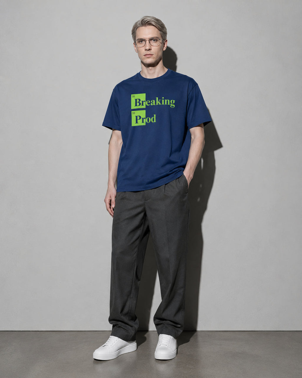 Breaking Prod Premium Shirt — True Navy Model Full Body