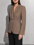 Women's Quilted Woolen Suit Jacket in Coffee, 02 bust to thigh, worn by model