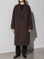 Women's Wide-Cut Reddish Brown Long Coat in Reddish Brown, 02 bust to thigh, worn by model