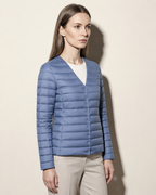 Women's Lightweight Down-Filled Quilted Jacket for Layering in Haze Blue, 02 standing lifestyle, worn by model