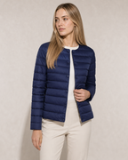 Women's Lightweight Down-Filled Quilted Jacket for Layering in Navy Blue, 02 standing lifestyle, worn by model