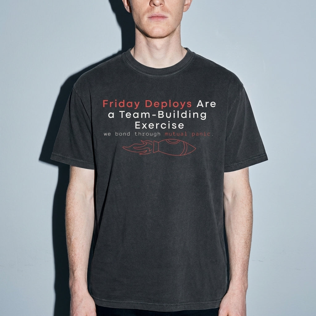 friday deploys = team building Premium Shirt — Black Model Zoom Hero
