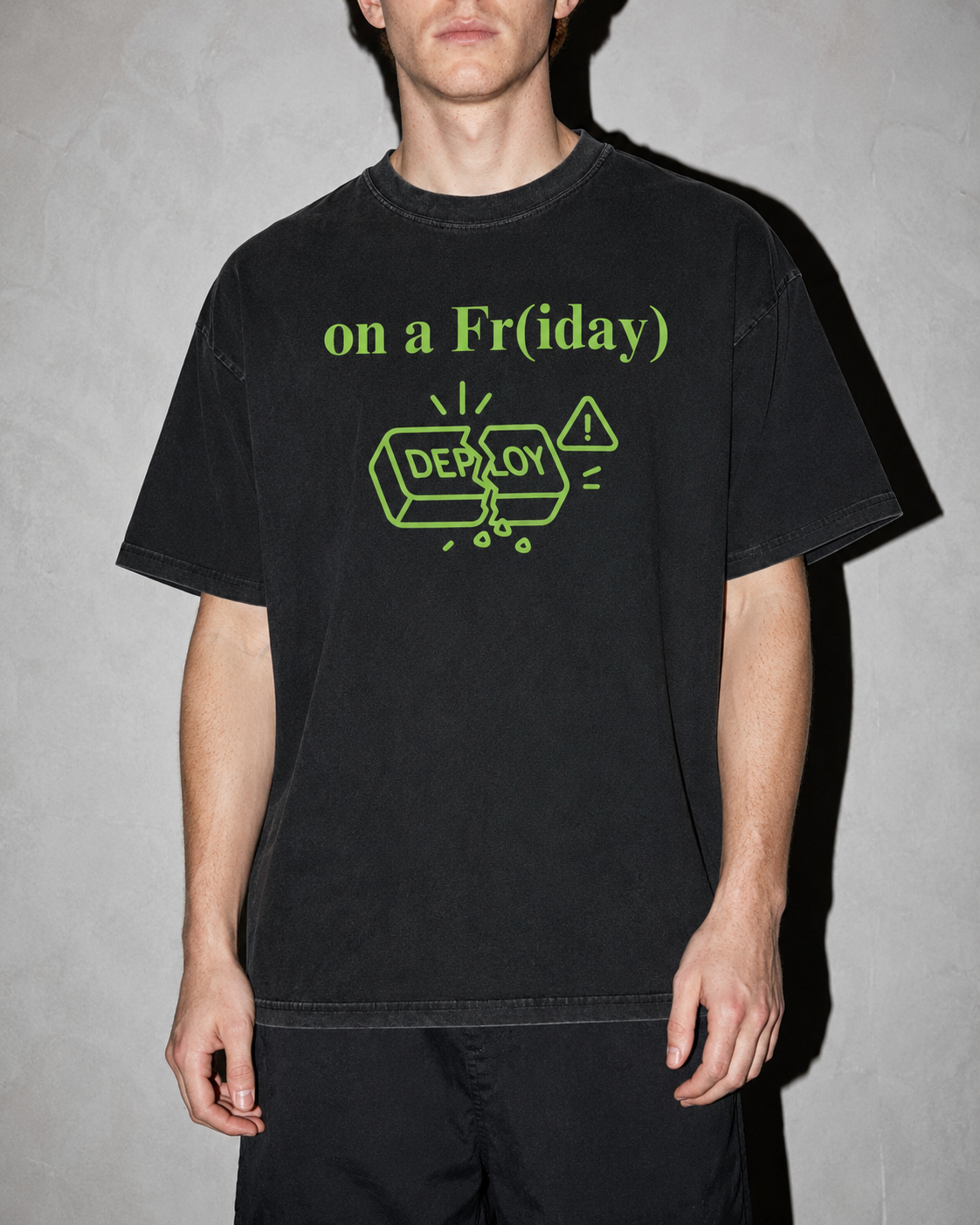 Breaking Prod on a friday Premium Shirt — Black Model Zoom Hero