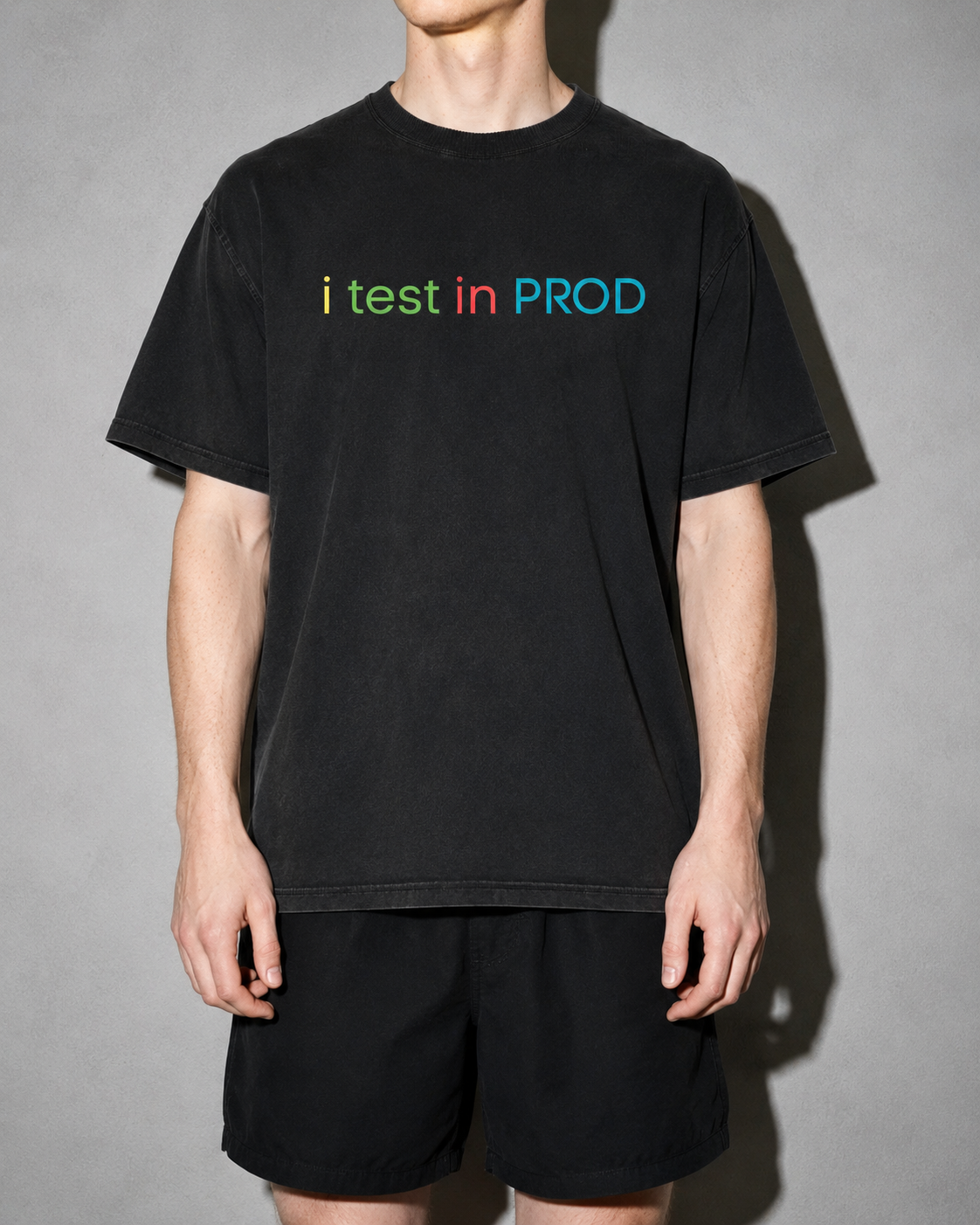i test in PROD Premium Shirt — Black Model Zoom Hero