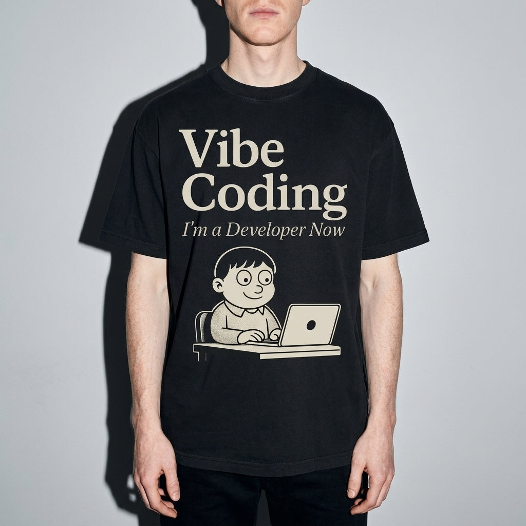 vibe coding Premium Shirt — Black Model Zoom Hero