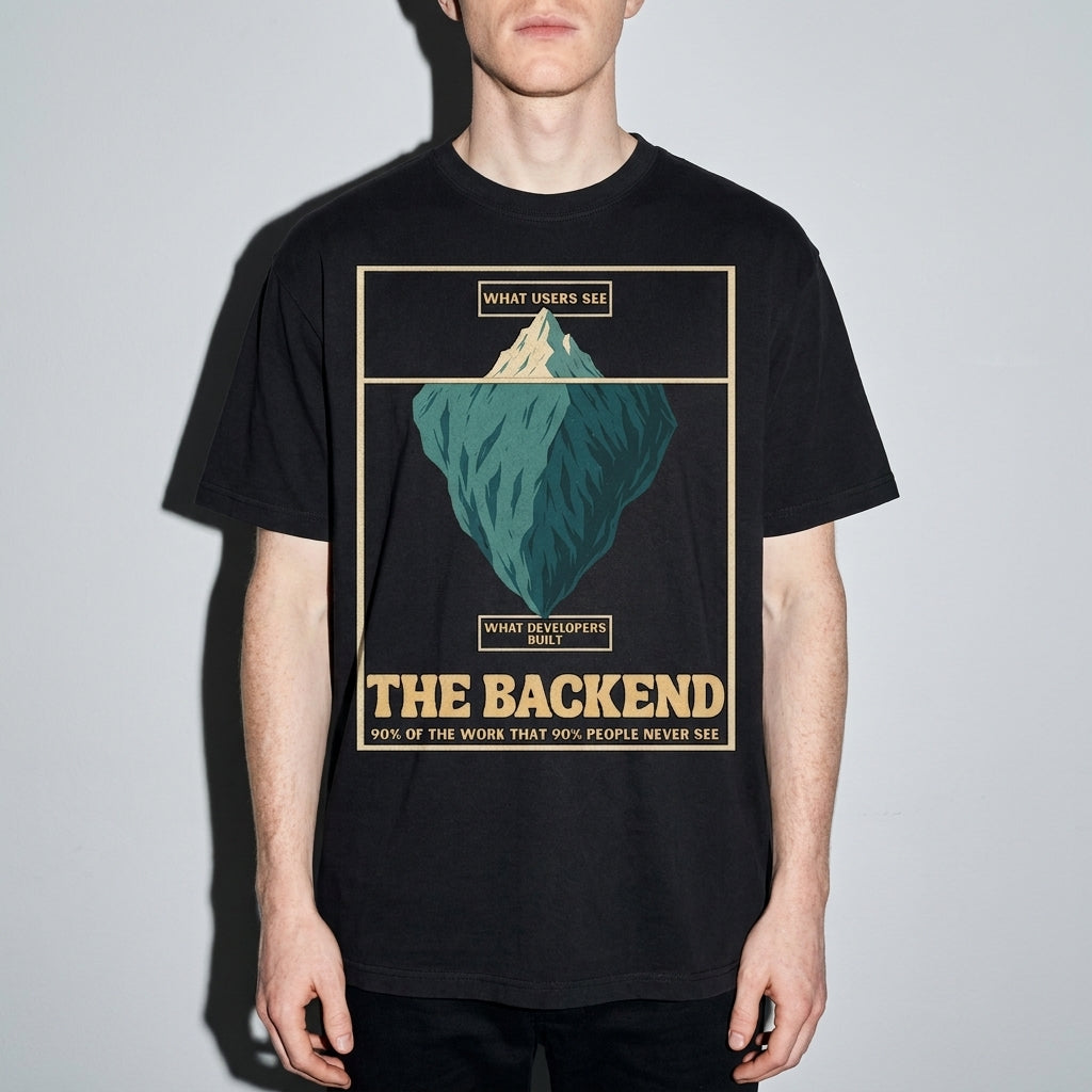 the backend iceberg Premium Shirt — Black Model Zoom Hero