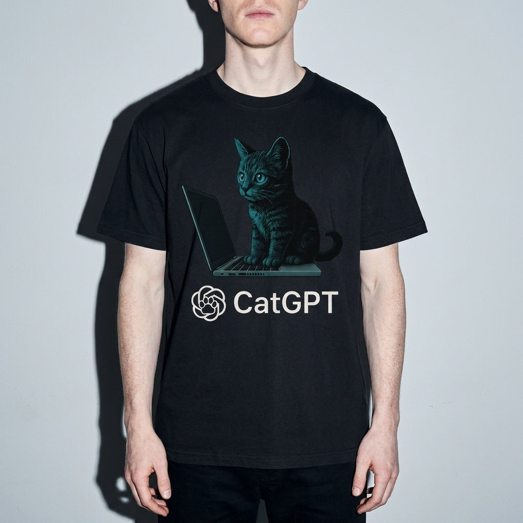 catGPT Premium Shirt — Black Model Zoom Hero
