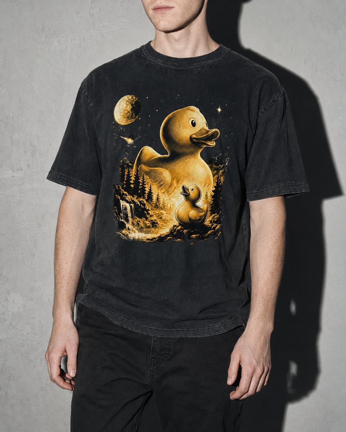 Debug Duck Midnight Premium Shirt — Black Model Zoom Hero