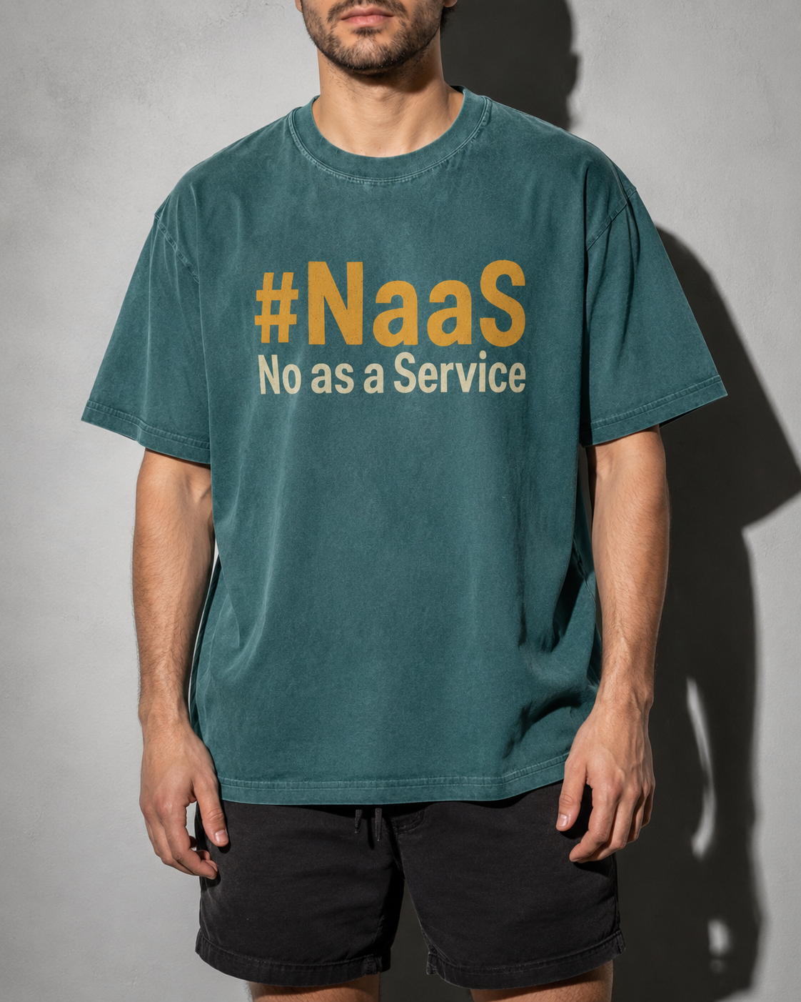 NaaS No As A Service Premium Shirt — Blue Spruce Model Zoom Hero