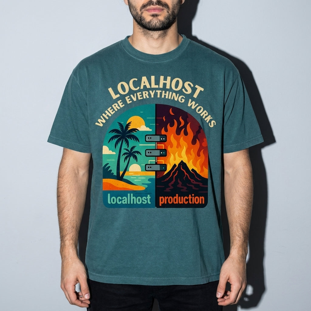 localhost vs production Premium Shirt — Blue Spruce Model Zoom Hero