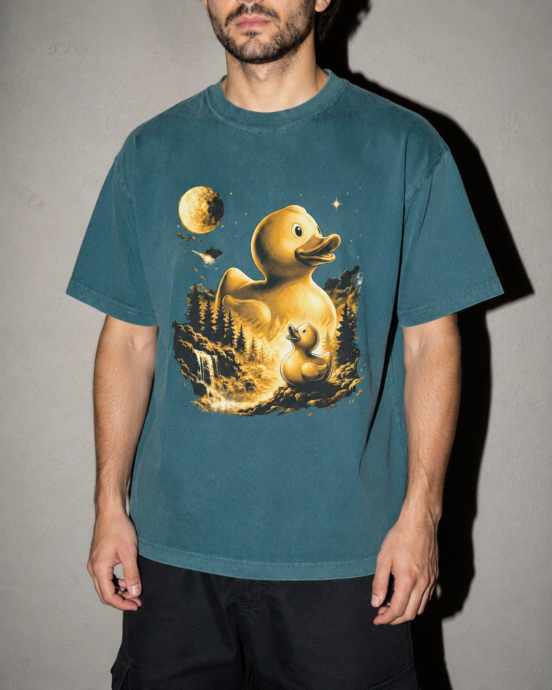 Debug Duck Midnight Premium Shirt — Blue Spruce Model Zoom Hero
