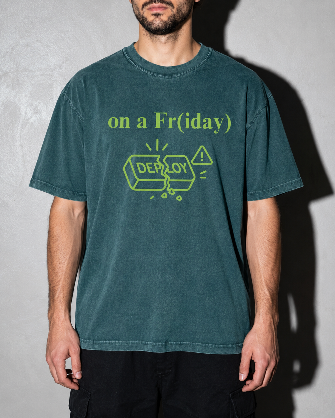 Breaking Prod on a friday Premium Shirt — Blue Spruce Model Zoom Hero