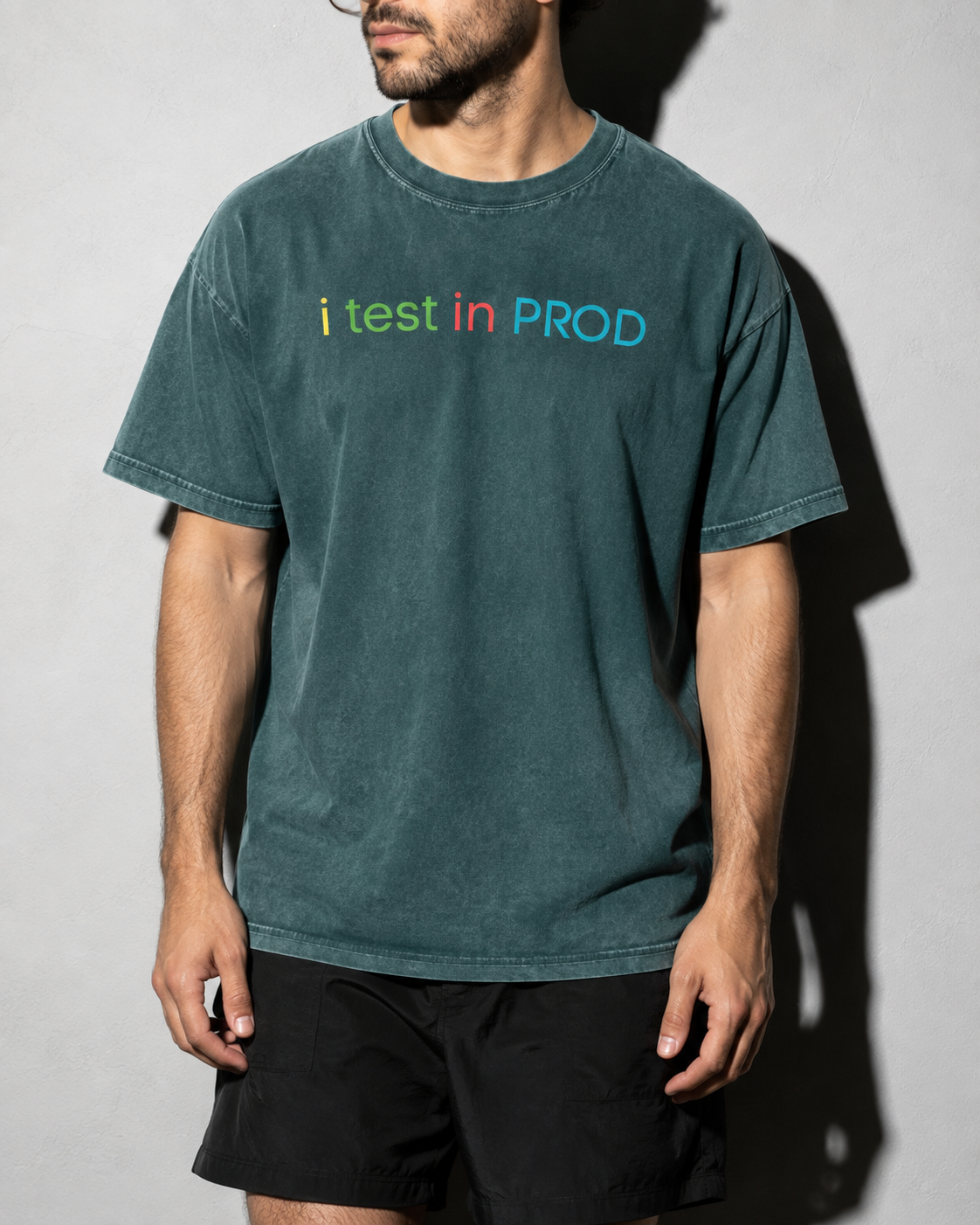 i test in PROD Premium Shirt — Blue Spruce Model Zoom Hero