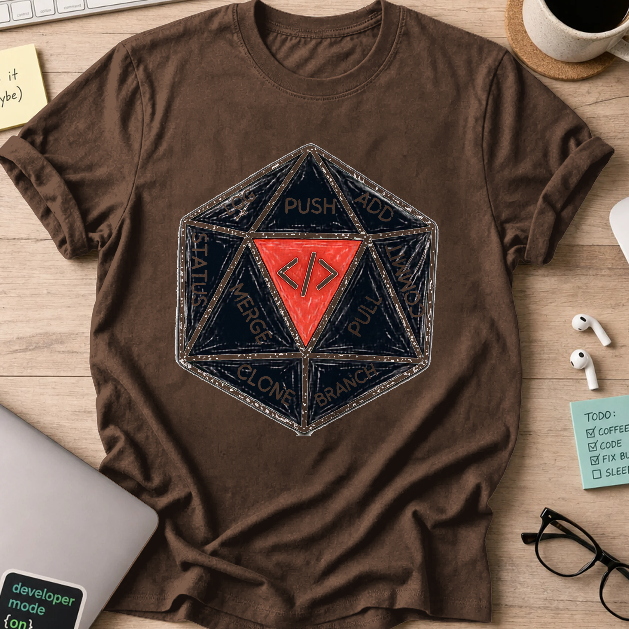 Push Pull Vintage Dice Shirt — Dark Chocolate storefront mockup