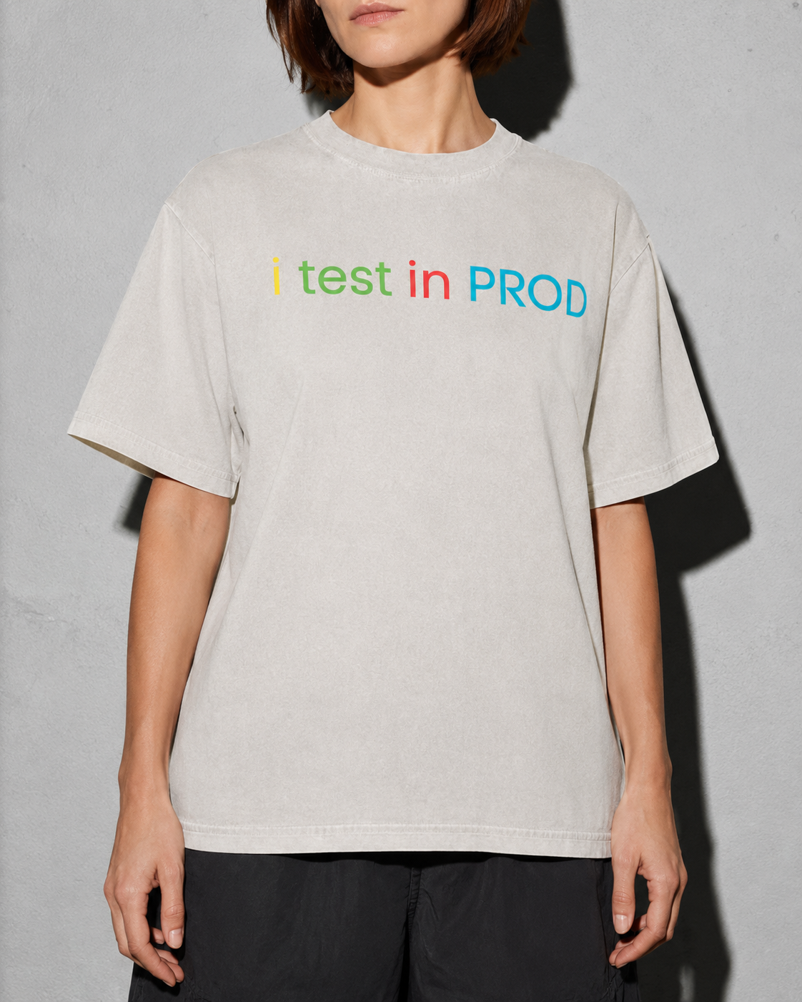 i test in PROD Premium Shirt — Ivory Model Zoom Hero