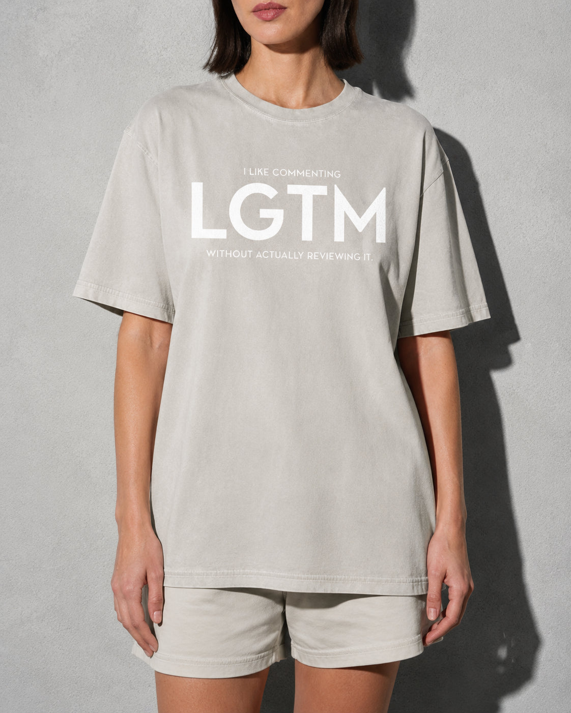 LGTM Premium Shirt — Ivory Model Zoom Hero