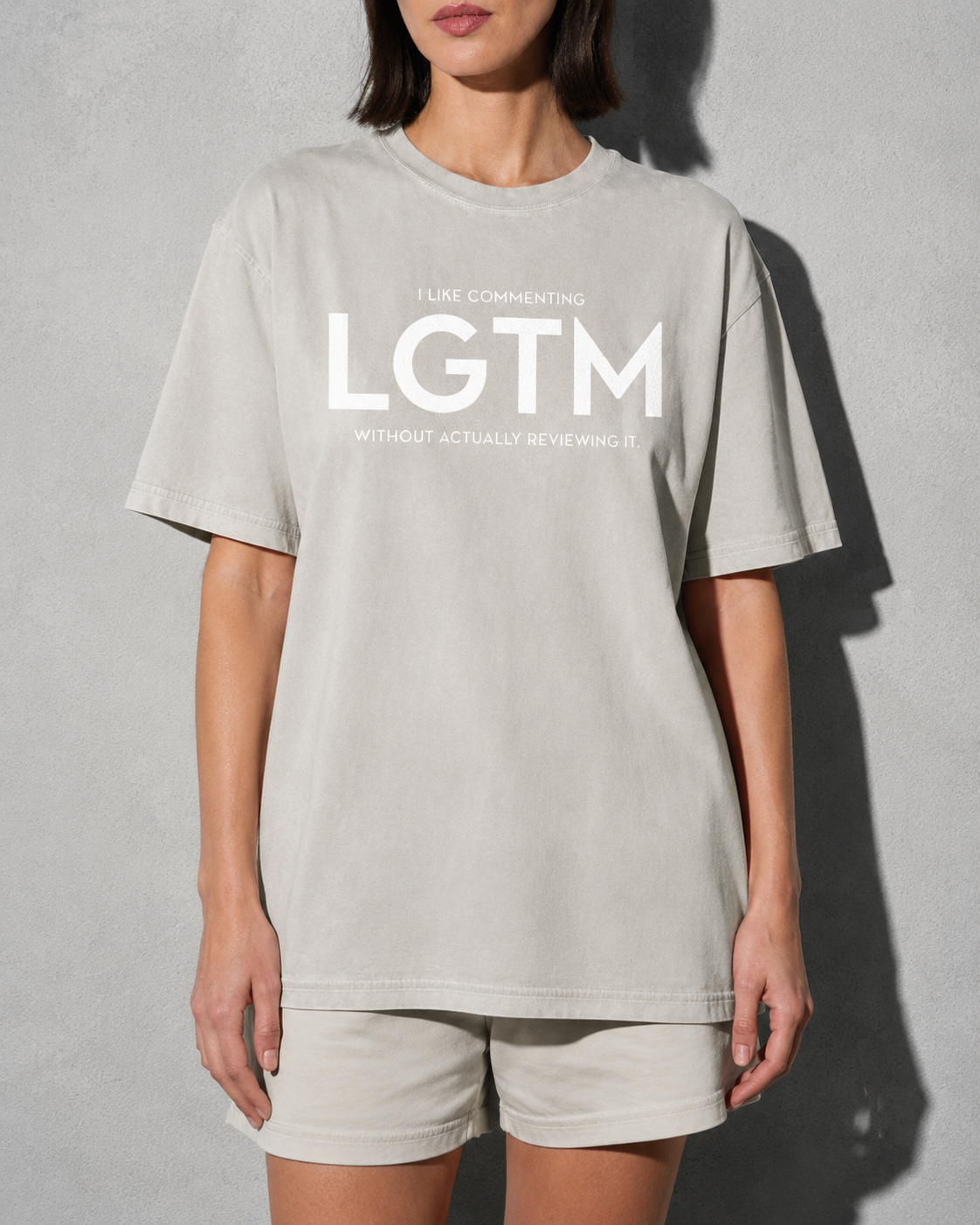 LGTM Premium Shirt — Ivory Model Zoom Hero
