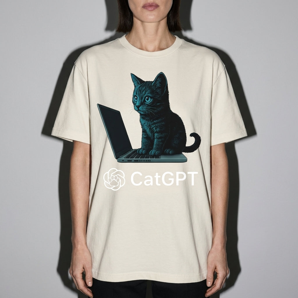 catGPT Premium Shirt — Ivory Model Zoom Hero
