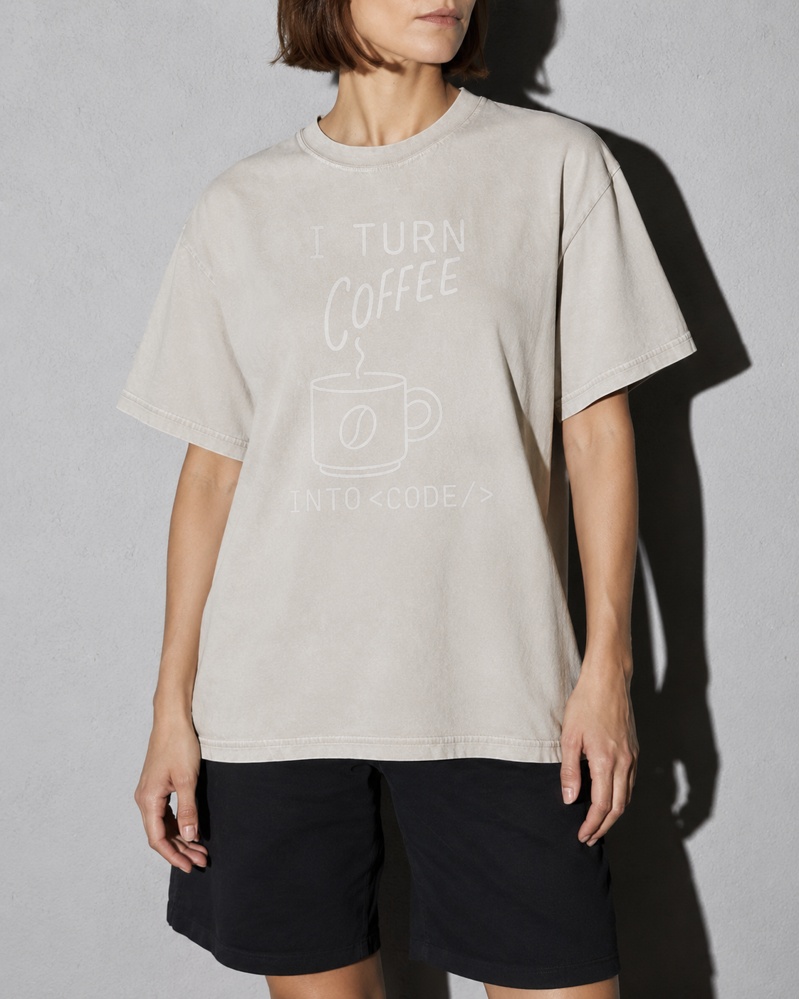 i turn coffee into code Premium Shirt — Ivory Model Zoom Hero