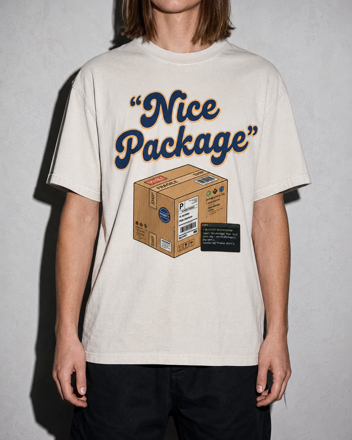 Nice Package Premium Shirt — Ivory Model Zoom Hero