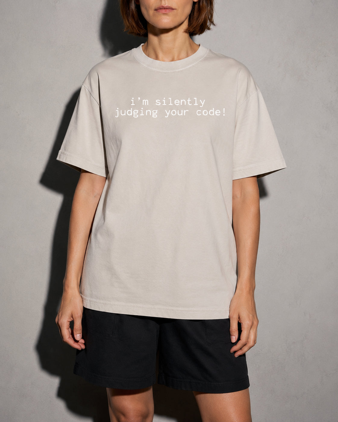 i'm silently judging your code Premium Shirt — Ivory Model Zoom Hero
