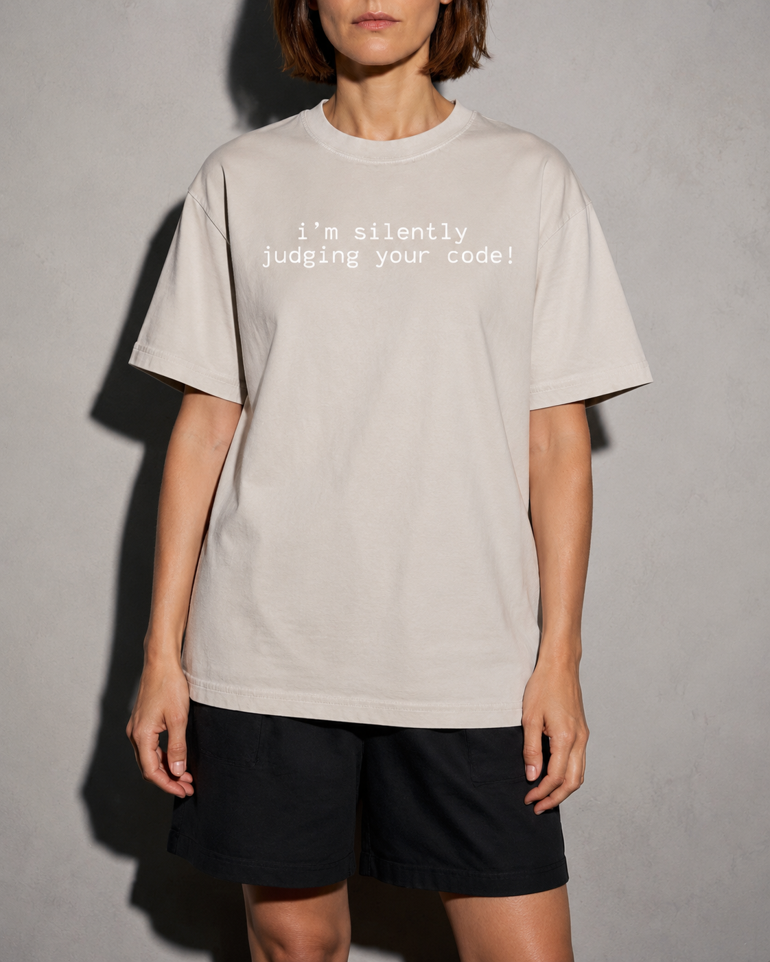 i'm silently judging your code Premium Shirt — Ivory Model Zoom Hero