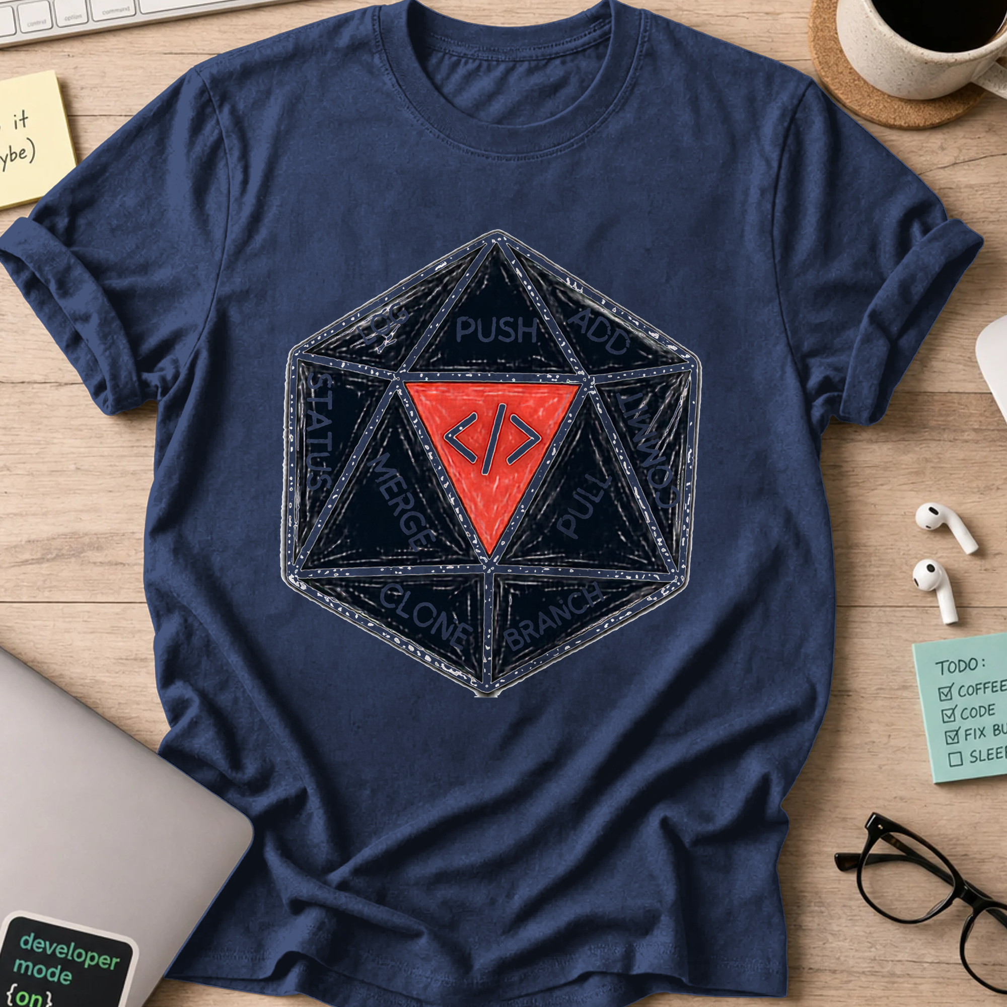 Push Pull Vintage Dice Shirt — Navy storefront mockup