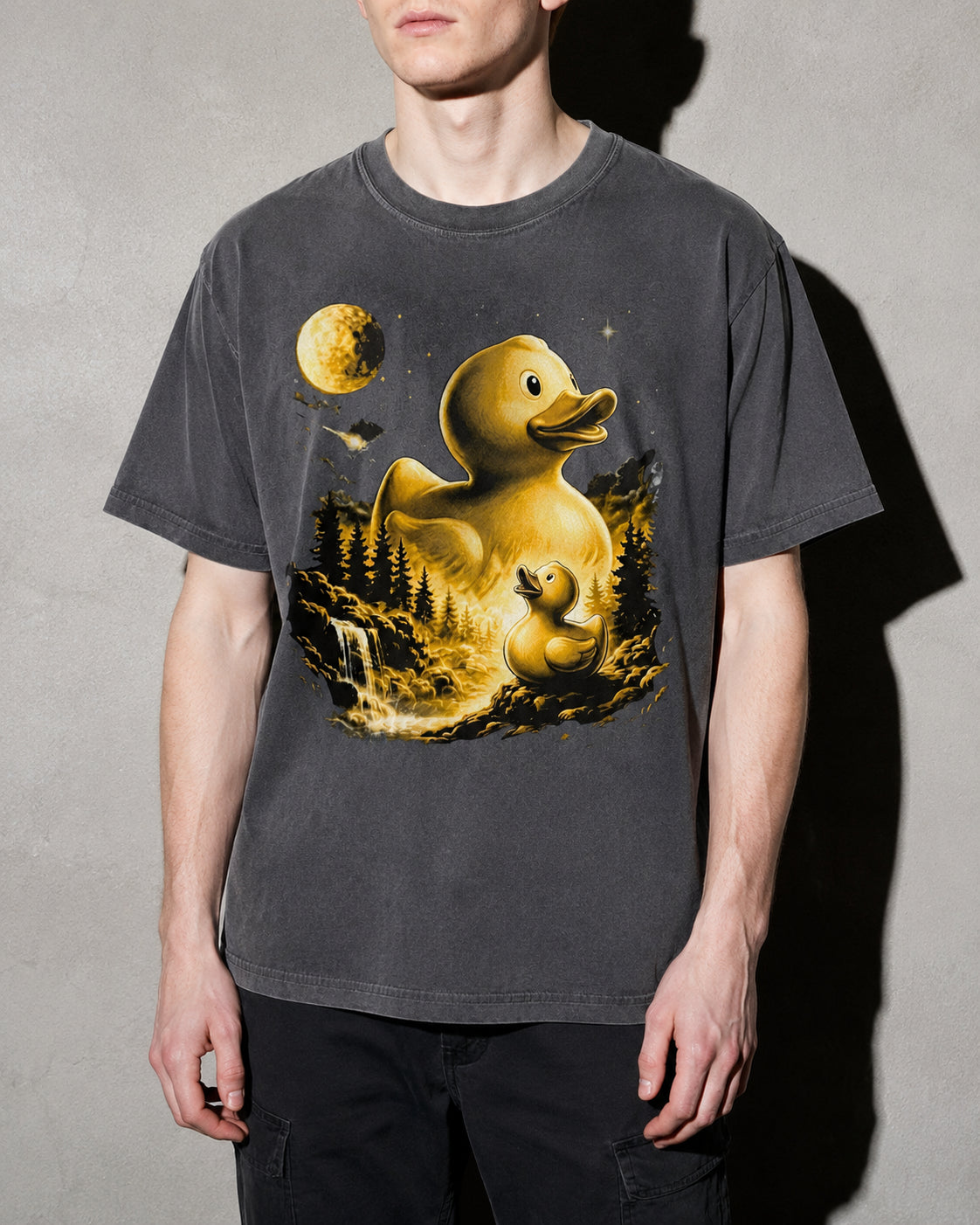 Debug Duck Midnight Premium Shirt — Pepper Model Zoom Hero