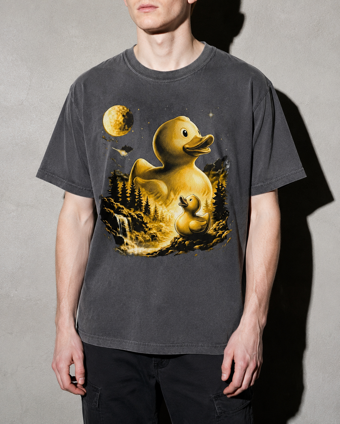 Debug Duck Midnight Premium Shirt — Pepper Model Zoom Hero