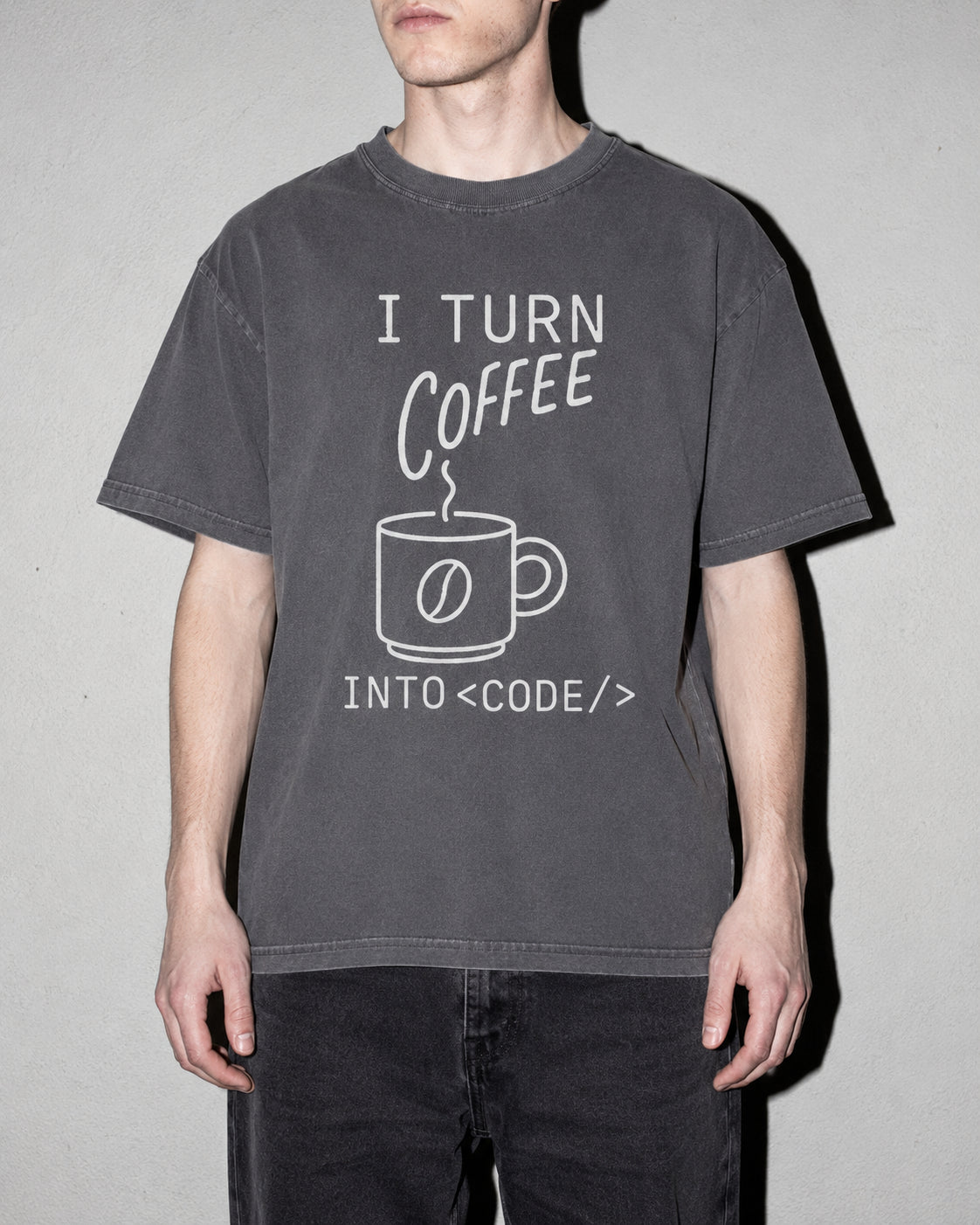 i turn coffee into code Premium Shirt — Pepper Model Zoom Hero