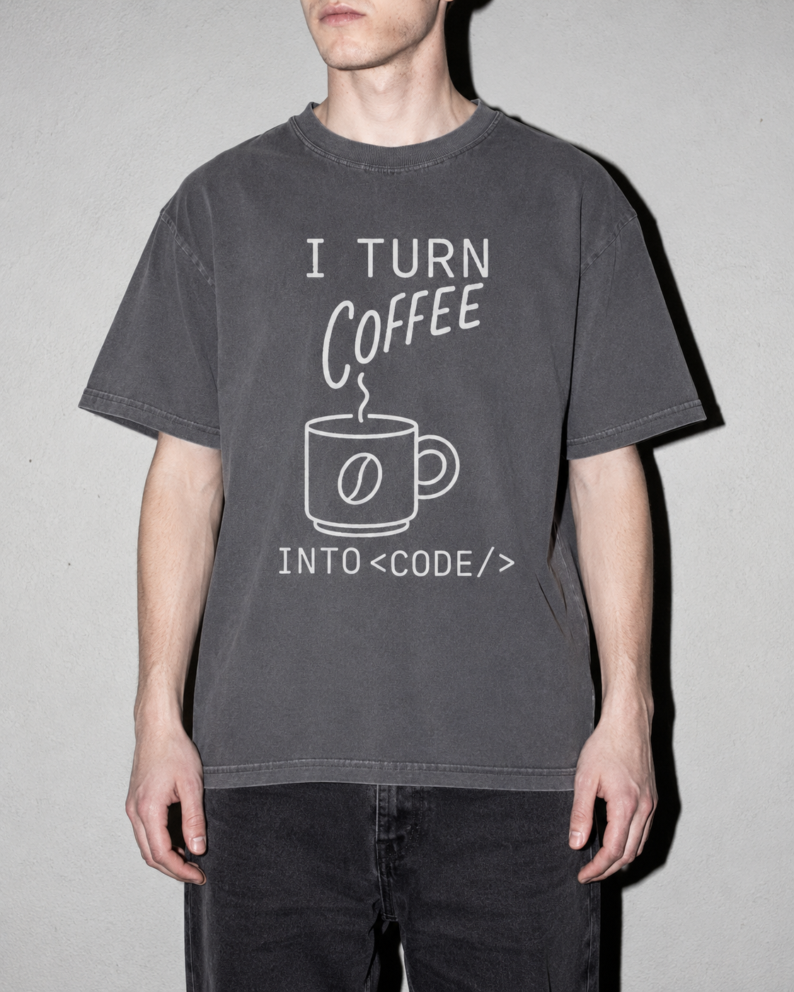 i turn coffee into code Premium Shirt — Pepper Model Zoom Hero