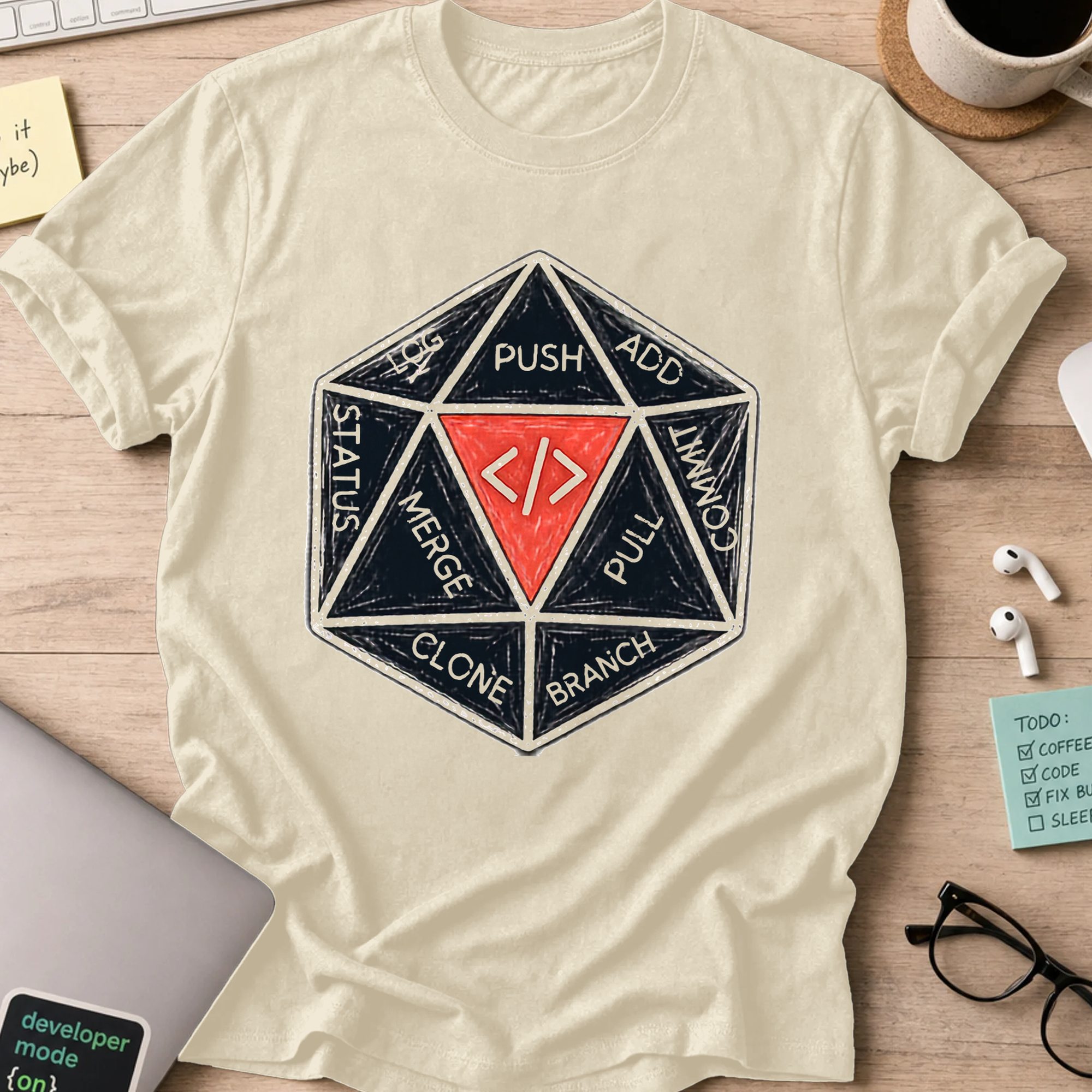 Push Pull Vintage Dice Shirt — Natural storefront mockup