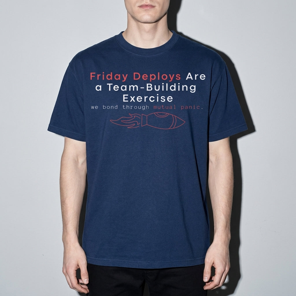 friday deploys = team building Premium Shirt — True Navy Model Zoom Hero