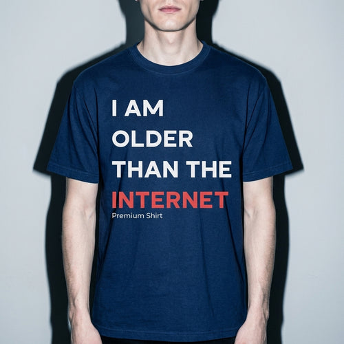 I am older than the internet Premium Shirt — True Navy Model Zoom Hero