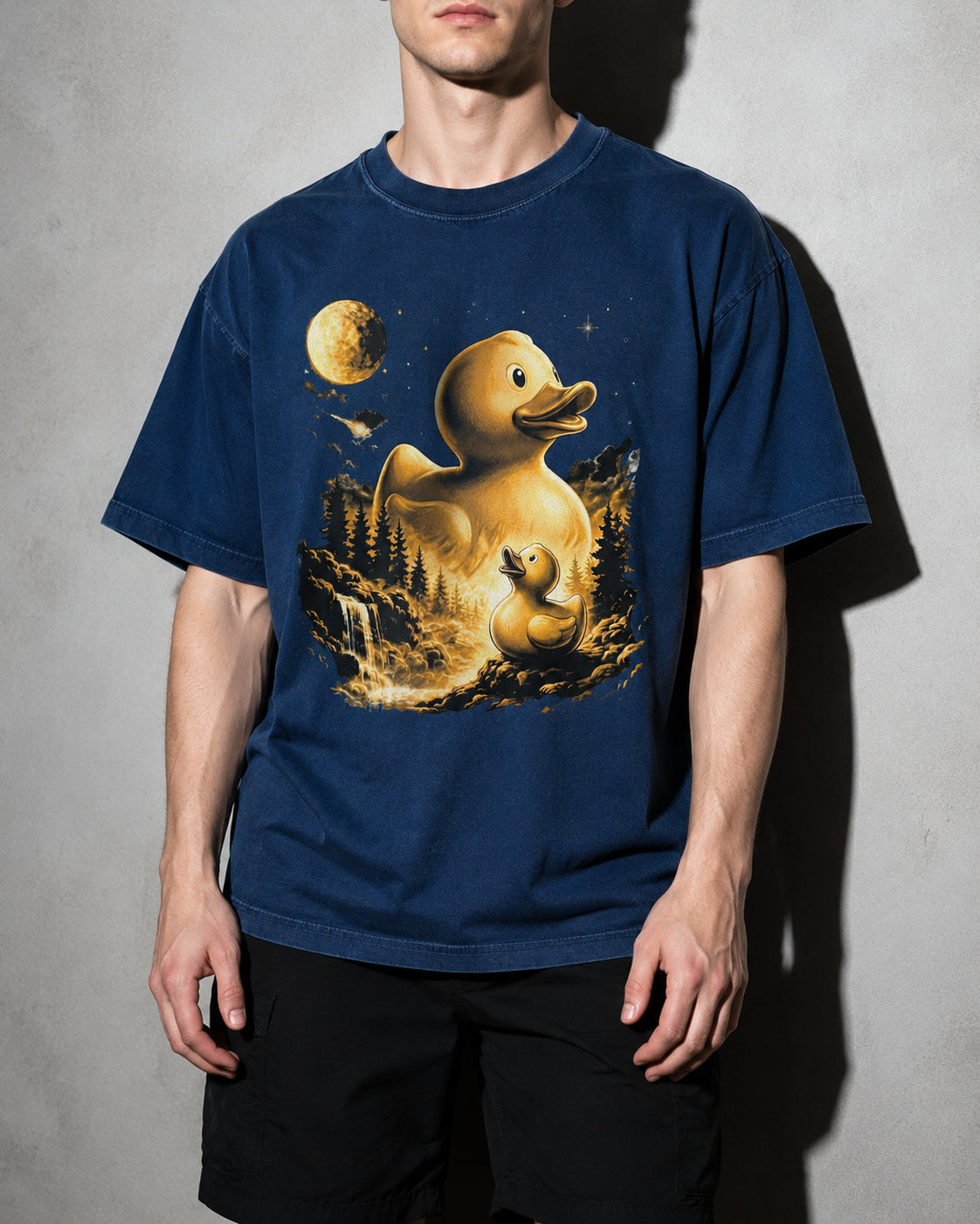 Debug Duck Midnight Premium Shirt — True Navy Model Zoom Hero