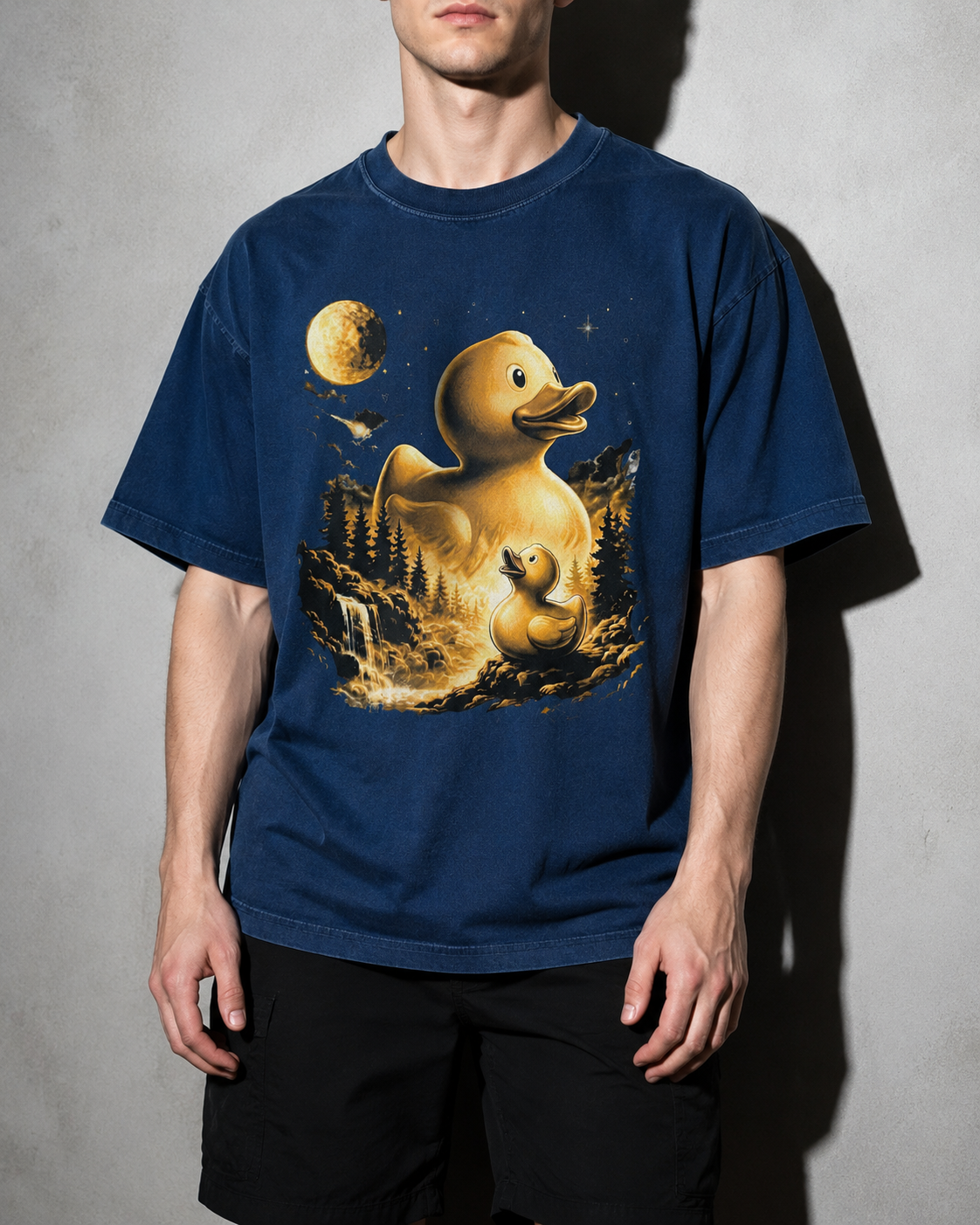 Debug Duck Midnight Premium Shirt — True Navy Model Zoom Hero