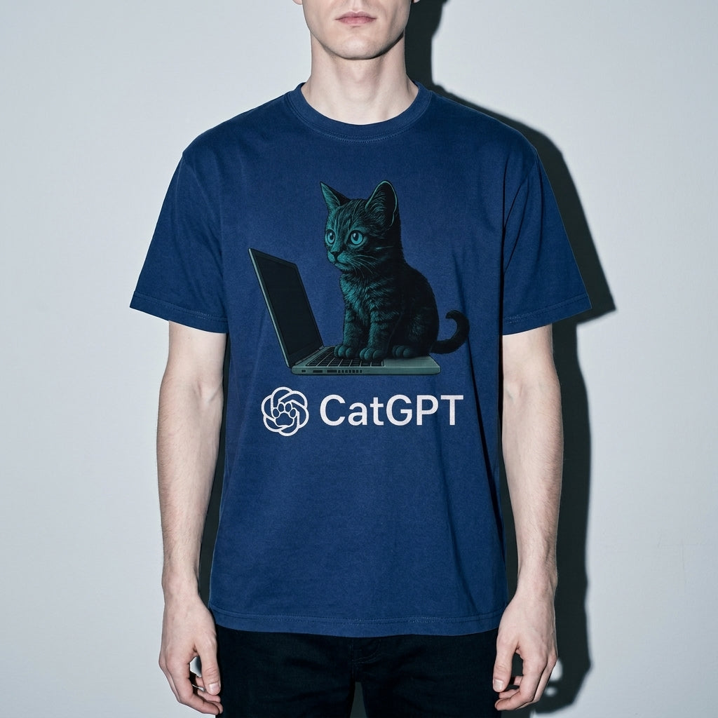 catGPT Premium Shirt — True Navy Model Zoom Hero