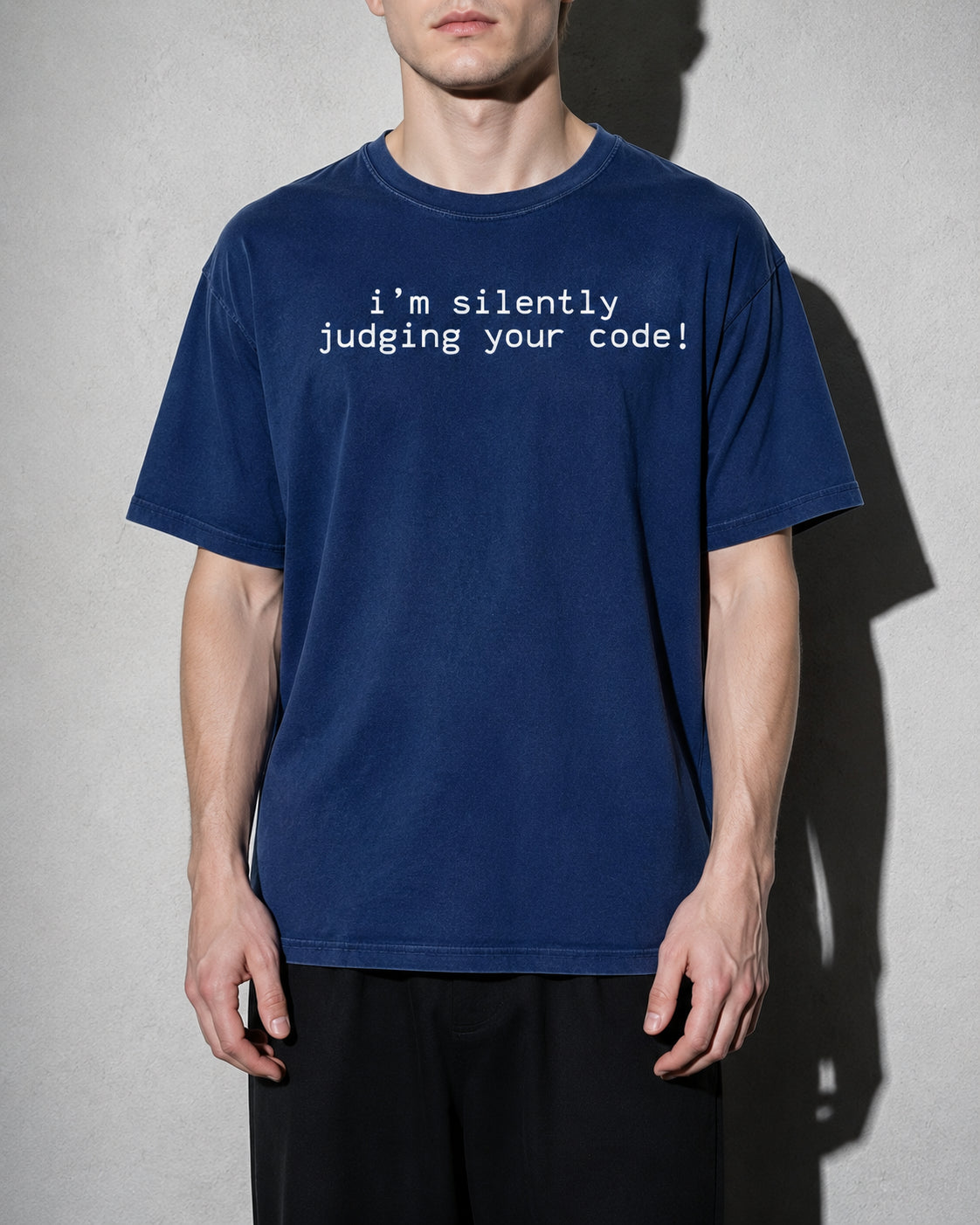 i'm silently judging your code Premium Shirt — True Navy Model Zoom Hero