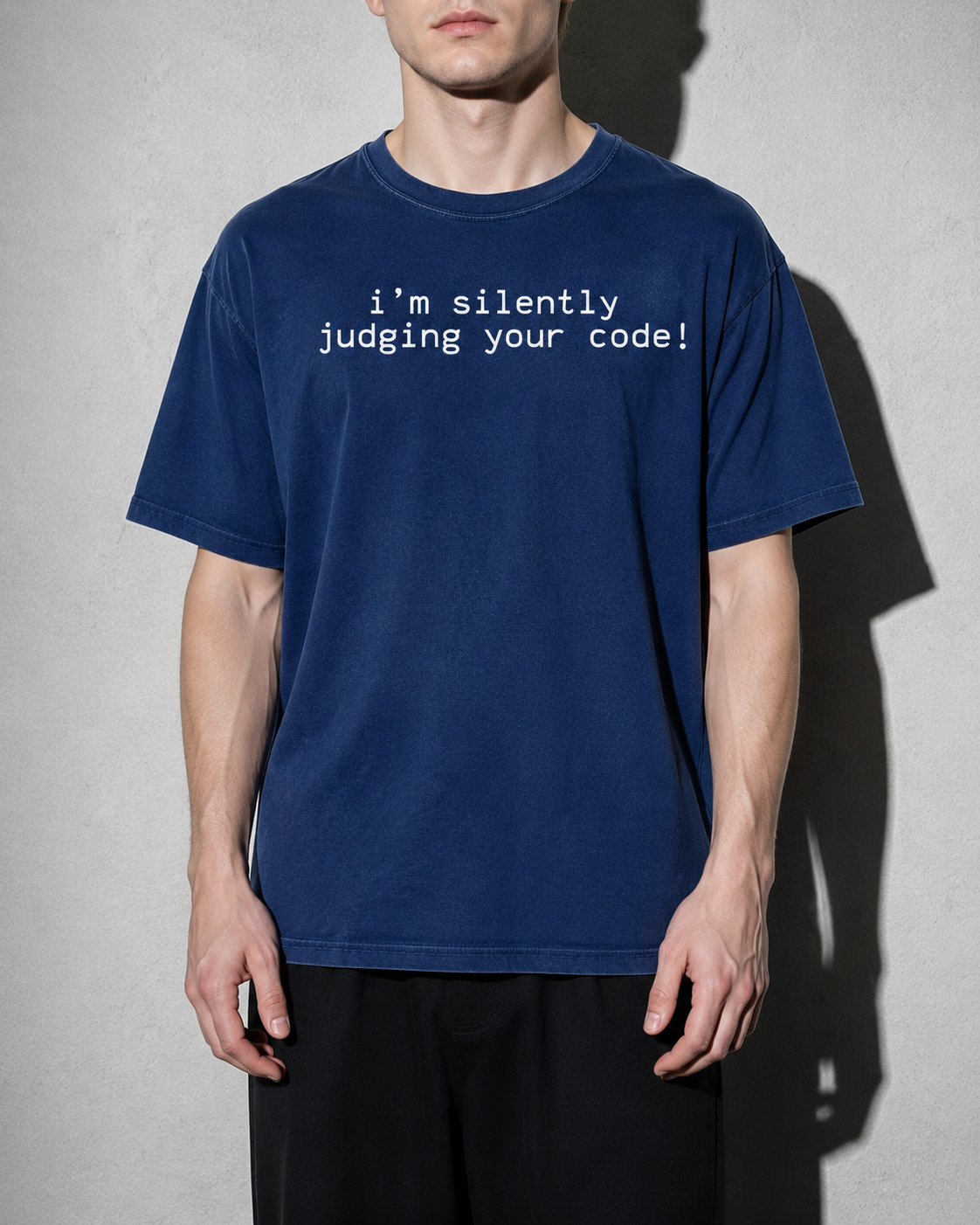 i'm silently judging your code Premium Shirt — True Navy Model Zoom Hero