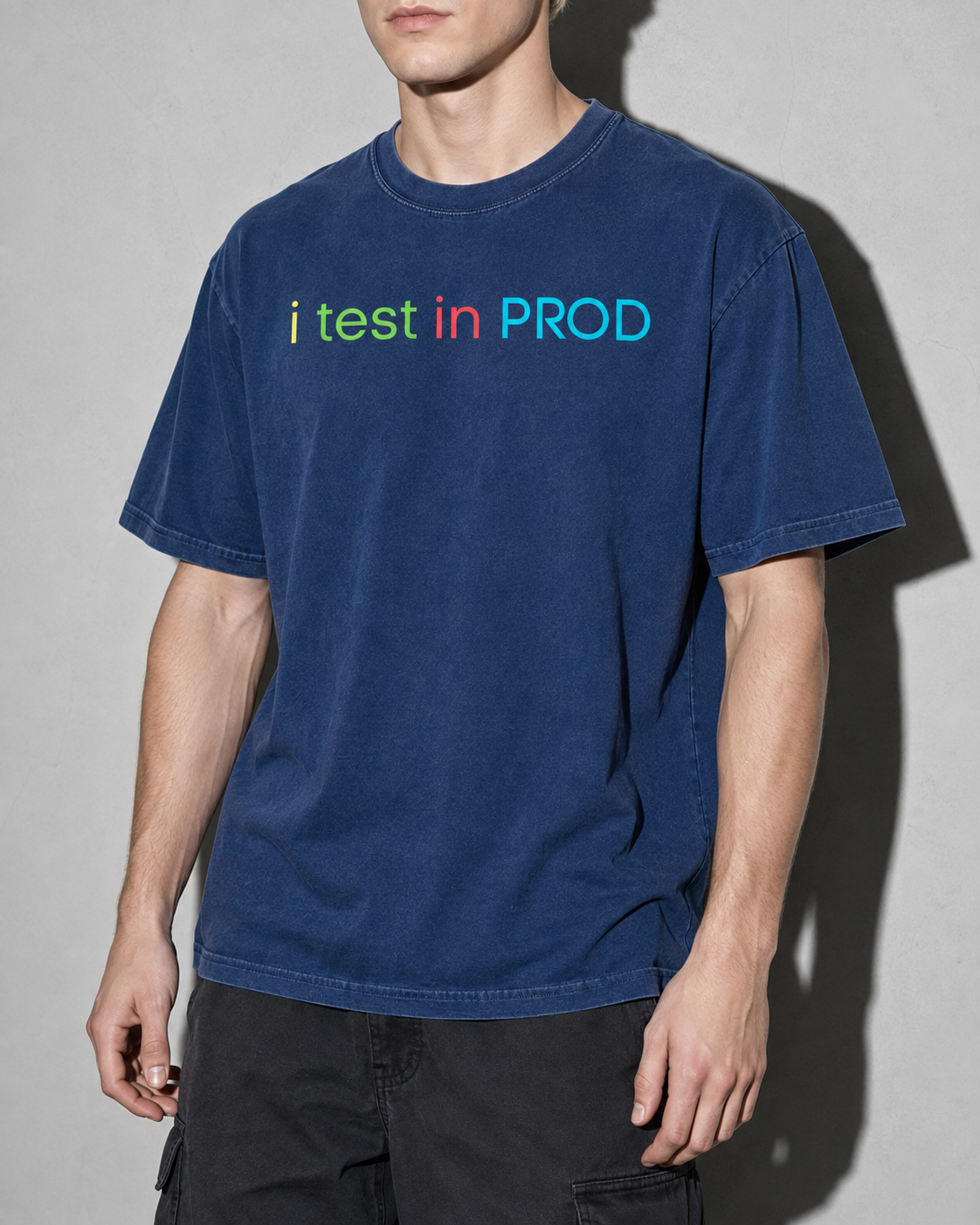 i test in PROD Premium Shirt — True Navy Model Zoom Hero