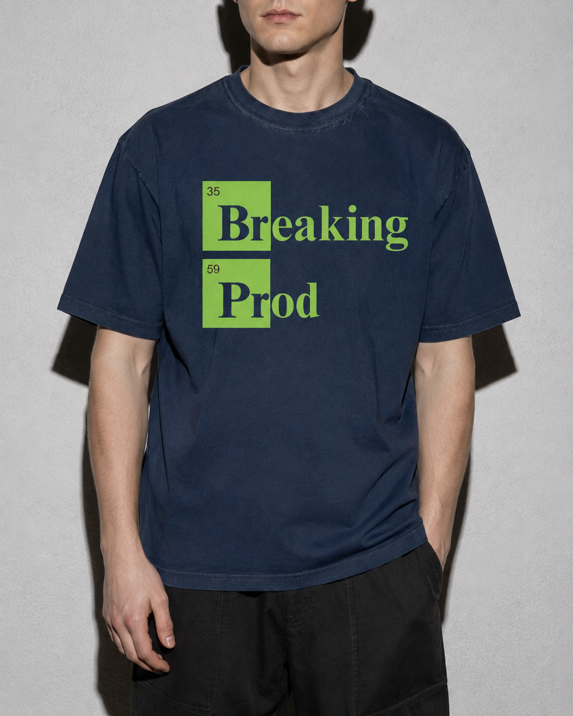 Breaking Prod Premium Shirt — True Navy Model Zoom Hero