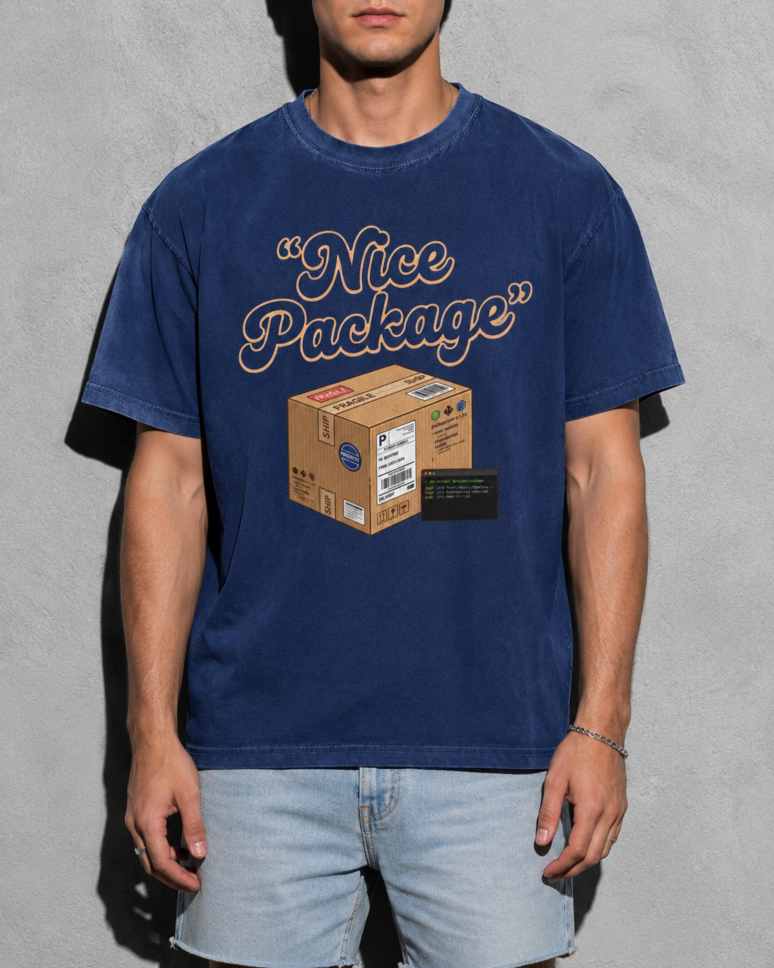 Nice Package Premium Shirt — True Navy Model Zoom Hero